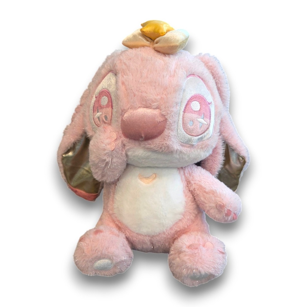 Disney Stitch Plush Pastel Pink Heart Gold Bow Miniso 13''